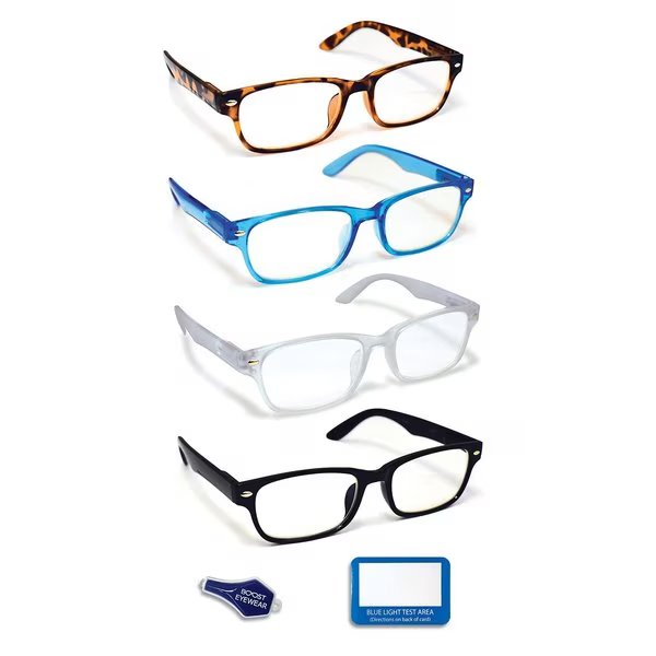 Blue Light Blocking Reading Glasses, Antiglare Lenses, Traditional Frames, 4PK, Boost Eyewear, Mfr#: 20125
